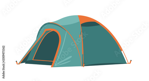 Teal and Orange Modern Camping Tent Vector Illustration
