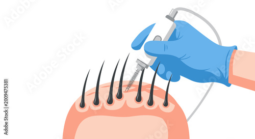 Hair Transplant Procedure Vector Illustration with Medical Device