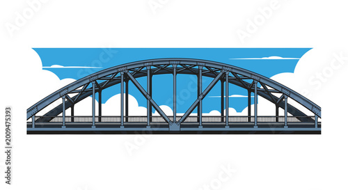 Vector Illustration of a Steel Arch Bridge and Blue Sky