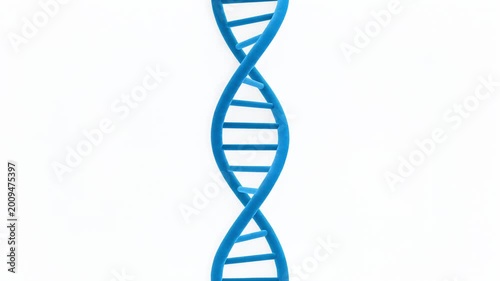 Blue DNA double helix rotating on white background