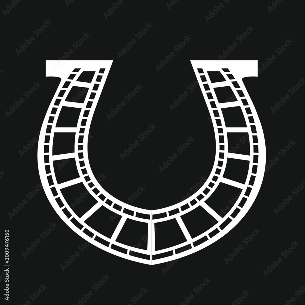 Fototapeta premium Film Strip Horseshoe Icon on Black Background - Cinema Luck Symbol