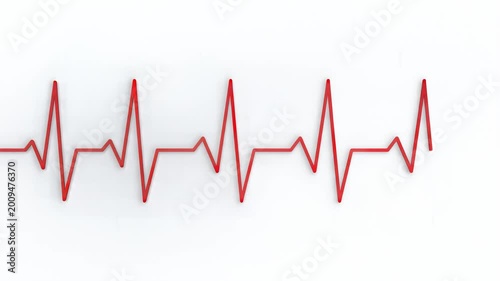 Red Heartbeat EKG Pulse Line Moving Across White Background