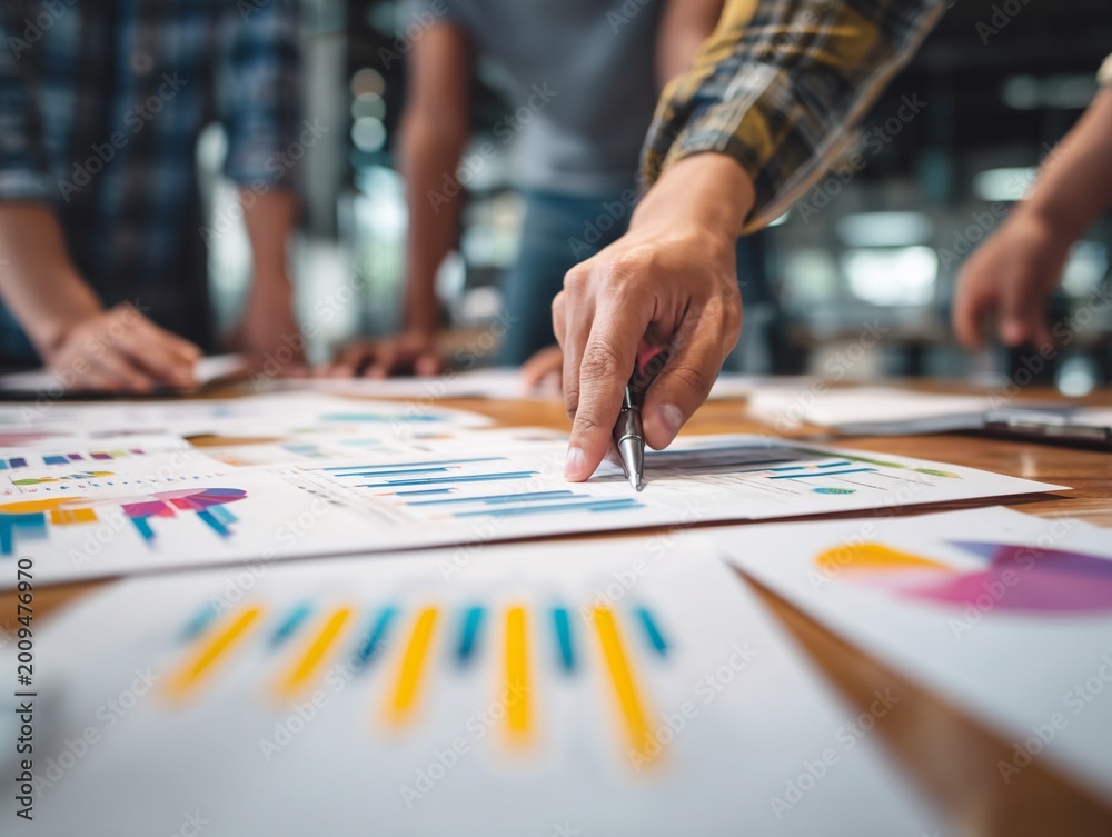 Fototapeta premium Team Analyzing Business Reports with Charts on Desk