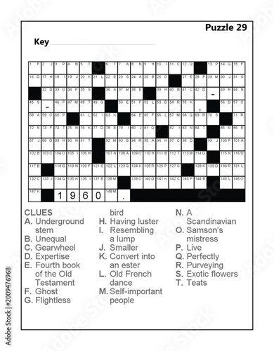 Billede på lærred Printable Acrostic Word Puzzle Worksheet for Adults - Brain Teaser Challenge 29