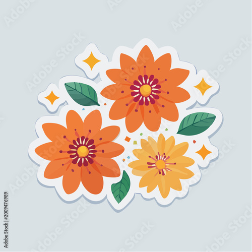Vibrant Floral Sticker Design with Orange and Yellow Flowers