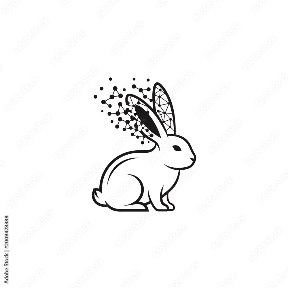 Obraz premium Digital Rabbit Logo with Geometric Disintegration Effect.