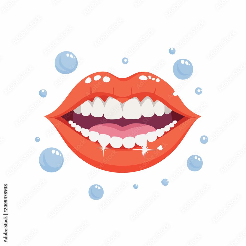 Obraz premium Sparkling White Teeth and Lips with Bubbles