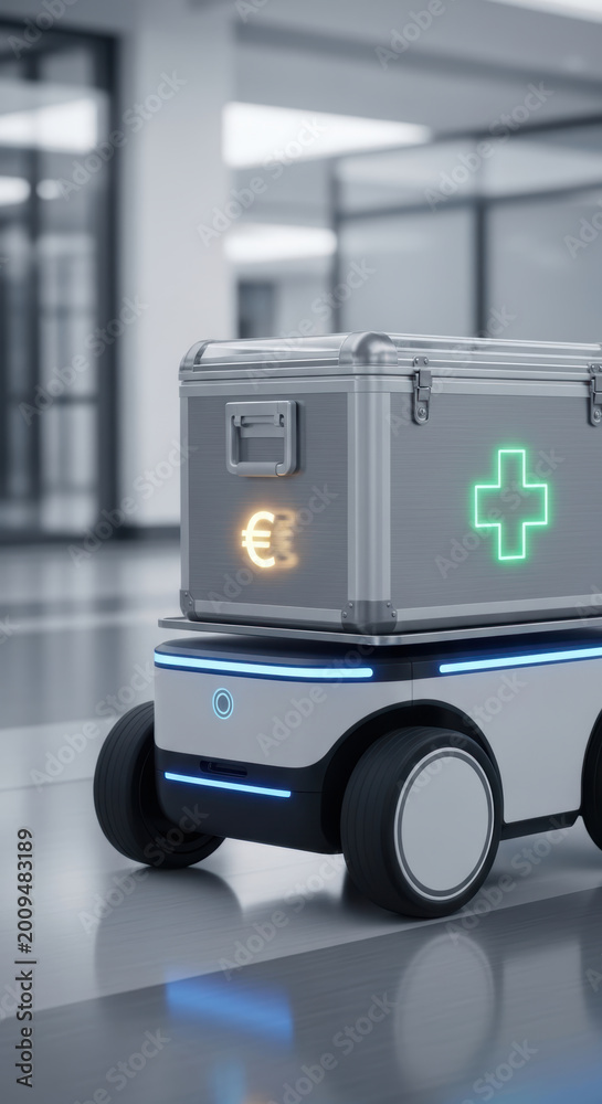 Obraz premium Autonomous healthcare robot delivering medical supplies with innovation improving healthcare spending efficiency modern