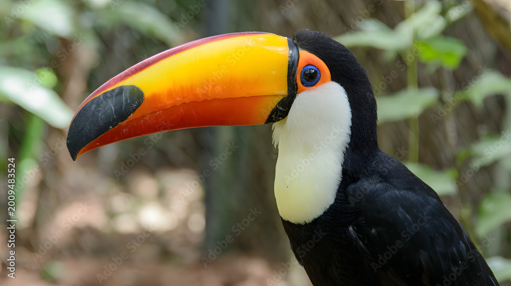 Naklejka premium A Toco Toucan that is colorful and has a bright orange beak