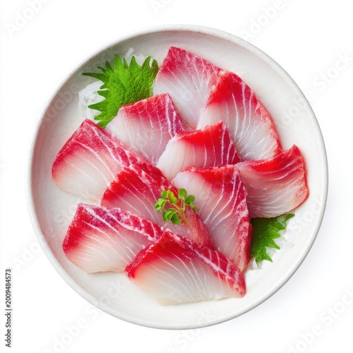 Tai sashimi - Japan red snapper slices plate isolated on a white background