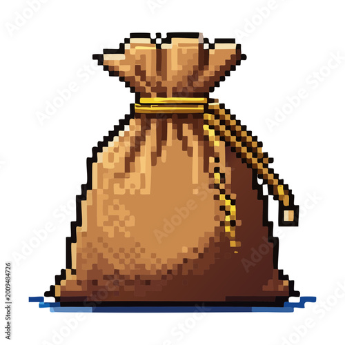 Εκτύπωση καμβά Large cloth bag for wheat storage and treasure hunting loot icons in fantasy adv