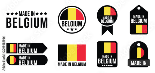 Bild auf Leinwand Flat Multicolor Made In Belgium Label Badges Vector Illustration for Product Pac