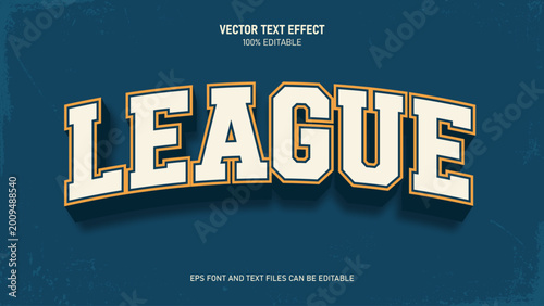 League 3D retro vintage, sport varsity editable text effect
