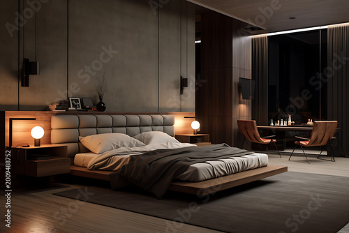 Cozy Modern Bedroom with Warm Wooden Interior Design