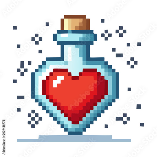 Obraz na płótnie Health potion in heart shaped bottle for fantasy RPG magic healing restorative e