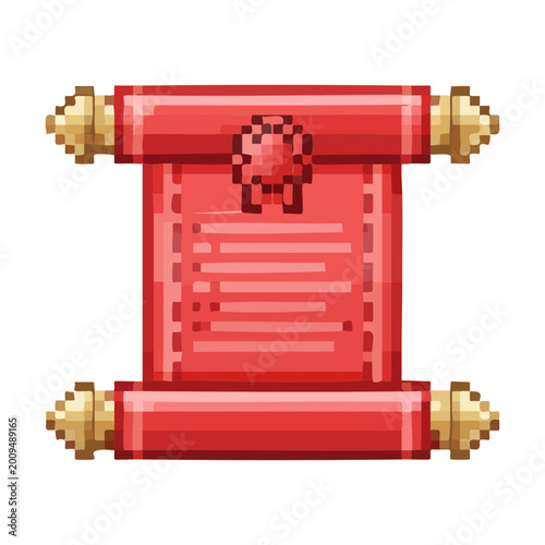 Foto Ornate red scroll with wax seal for secret mission orders government official do