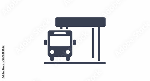 Bus at a bus stop icon illustration.