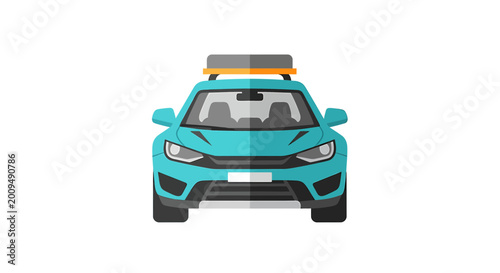 Modern Teal Crossover SUV with Roof Luggage Box Front View Illustration