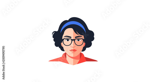 Minimalist Vector Portrait of a Young Woman with Glasses