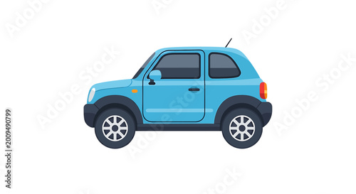 Small Light Blue Compact City Car Vector Illustration Side View