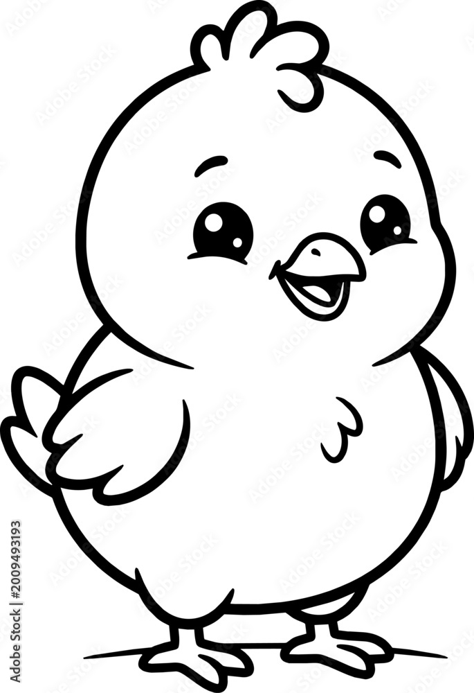 Fototapeta premium Adorable baby chick standing line for a children's coloring page