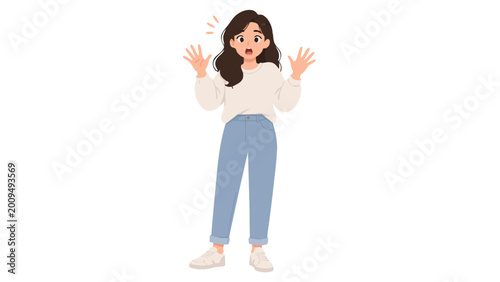 Surprised Young Woman Isolated on Transparent Background with Shocked Expression Vector Illustration