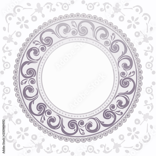 Ornate Circular Frame with Swirls and Floral Motifs