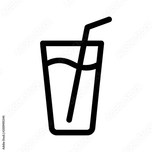 Canvas-taulu Simple Outline Stylized Beverage Glass With Straw Icon Graphic Element