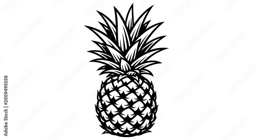 Obraz premium Stylized Pineapple Illustration Black and White