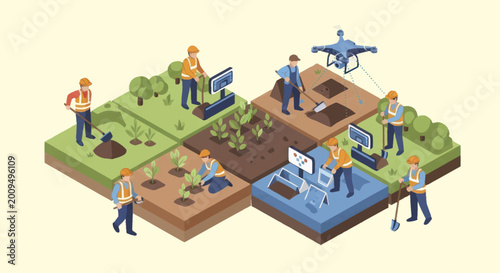 Modern Agriculture Technology and Farming Innovations Illustrated.