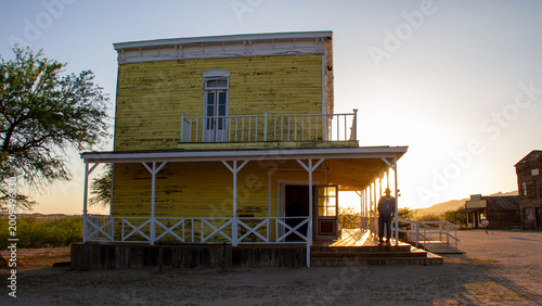 Historic Western Hotel at Sunset in Arizona Ghost Town