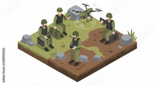 Tableau sur toile Modern Military Soldiers Operating Advanced Drone Technology.