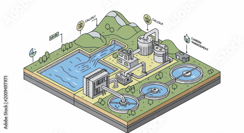 Foto Water Treatment Plant Process Diagram.