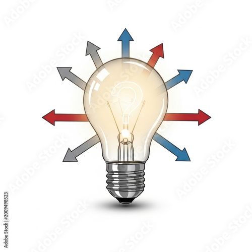 Innovative solutions concept with lightbulb and multidirectional arrows