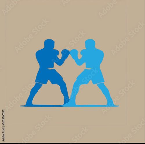 Fotografija Two Boxing Silhouettes Blue Sports Illustration Vector