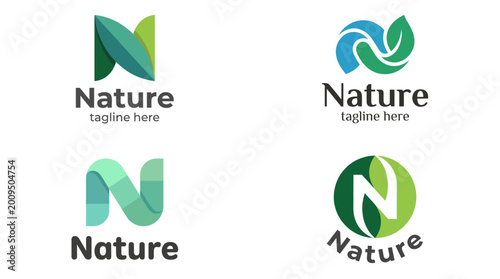 Tableau sur toile This collection showcases modern nature logos with gradients in green, each emphasizing sustainability and an eco-conscious approach to branding in various industries