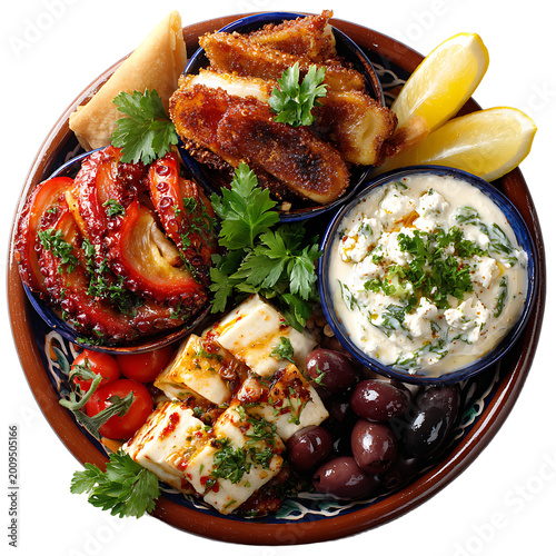 Appetizing Mediterranean Mezze Platter with Grilled Halloumi. Octopus. and Olives