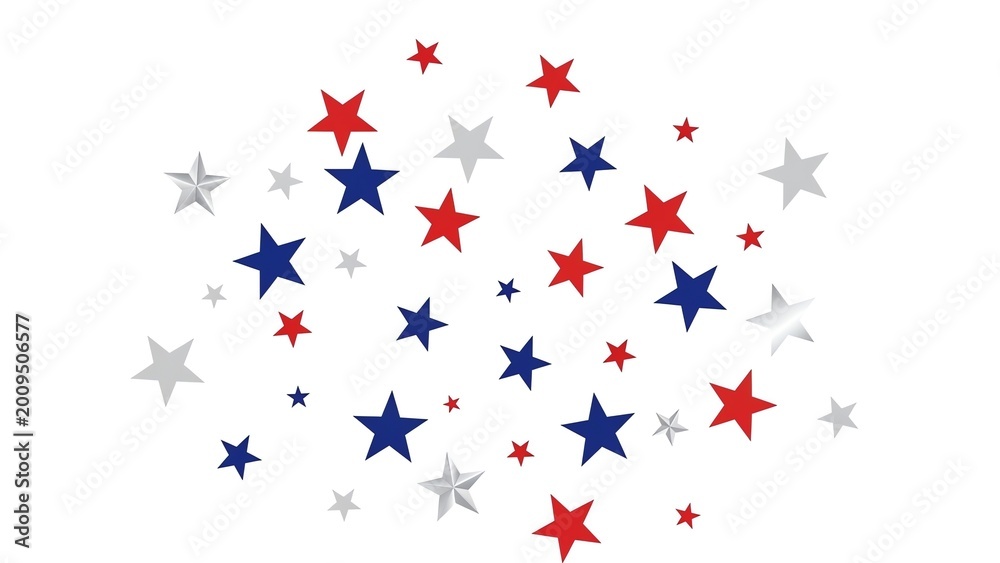 Fototapeta premium Stars Pattern in Red Blue and Silver on White Background