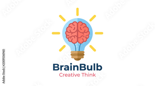 Obraz na płótnie This playful logo combines a light bulb with a brain, effectively illustrating the idea of creative thinking and innovation in a fun and engaging way