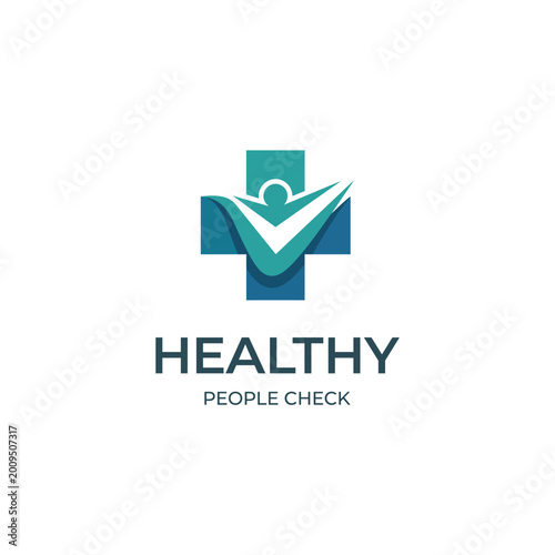 Free Download This logo prominently features a healthy individual with a checkmark and a cross symbol, representing wellness, health checks, and medical care in a modern and uplifting style. - GFXLoad
