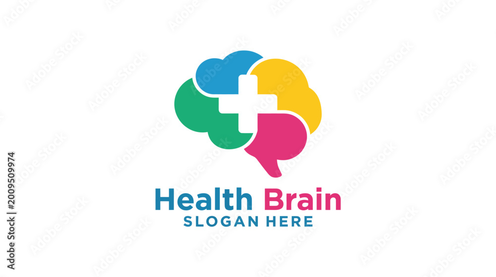 Obraz premium A vibrant logo representing Health Brain, featuring interconnected colored balloons forming a brain shape, symbolizing mental health and innovative solutions for wellness.