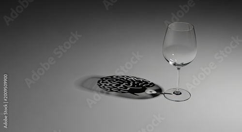 Abstract Still Life of a Wine Glass Casting Brain Shadow as a Metaphor for Alcohol Awareness