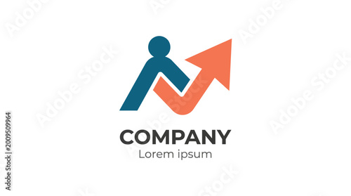 Schilderij op canvas An abstract logo illustrating growth and progress, featuring a stylized human figure and an upward arrow, representing ambition and success in a modern and engaging design