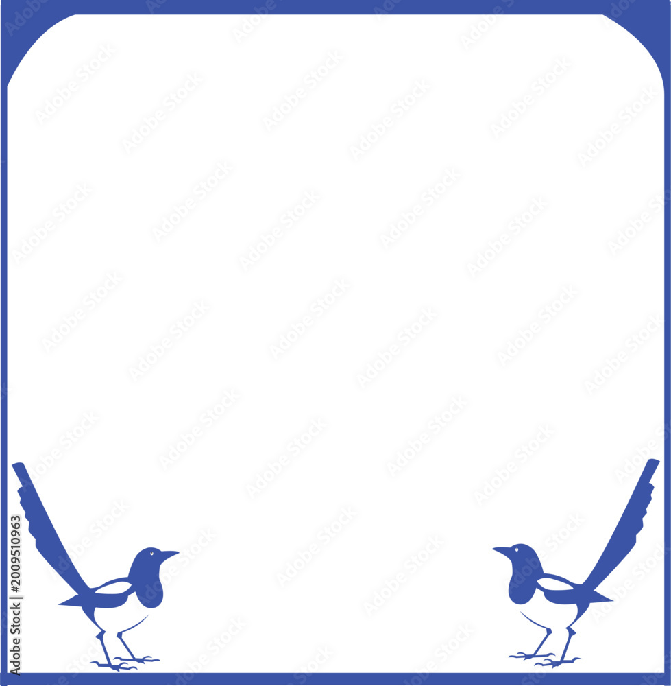 Ταπετσαρία Charming blue and white graphic frame featuring two perky magpies perched on a b