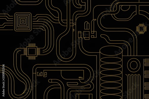 Computer theme background-vector -line drawing -yellow and black