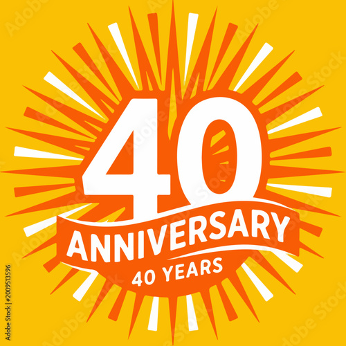 40th anniversary logo design with bold typography and sunburst background.