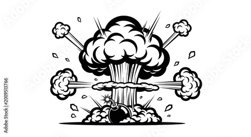 Canvas Print Explosion Bomb Comic Style Black and White