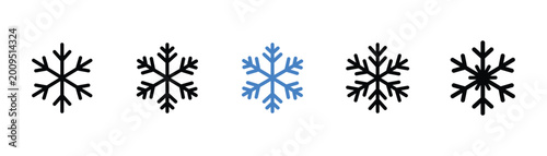 Cuadro en lienzo Snowflake line art icon set with winter ice cold frost symbols, decorative cryst