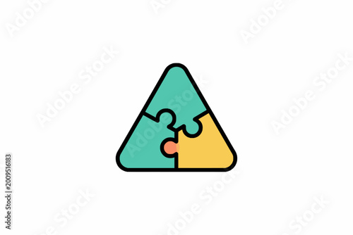 Triangle puzzle icon with three interlocking pieces on white
