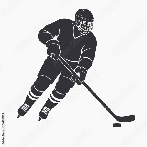 Photography Ice Hockey Player Skating with Stick Silhouette Vector